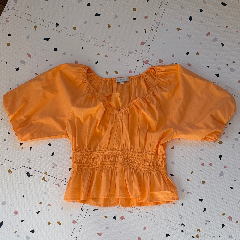 LOFT Vibrant Orange Smocked Blouse